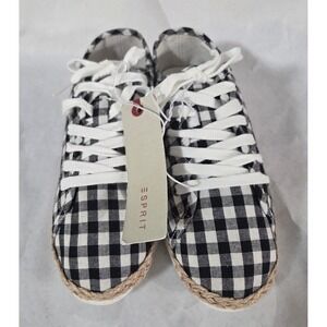 ESPRIT Women's Eloise‎ Black White Gingham Canvas Espadrille Sneakers Size 8.5M